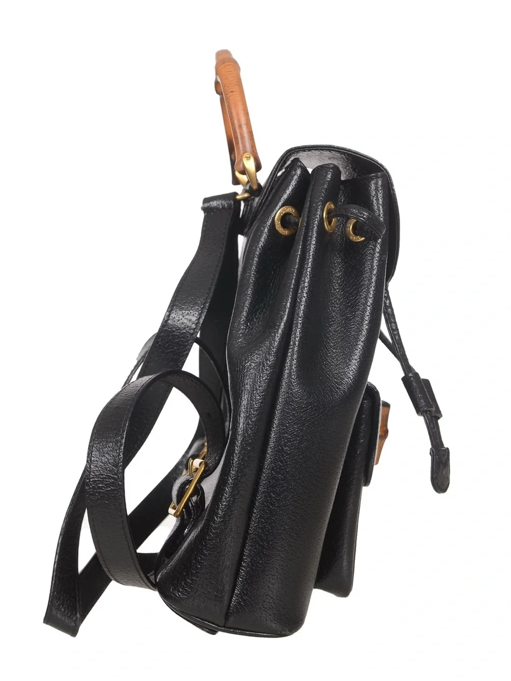 ♥️Gucci Black Leather Black Leather Backpack with Bamboo Handle♥️
